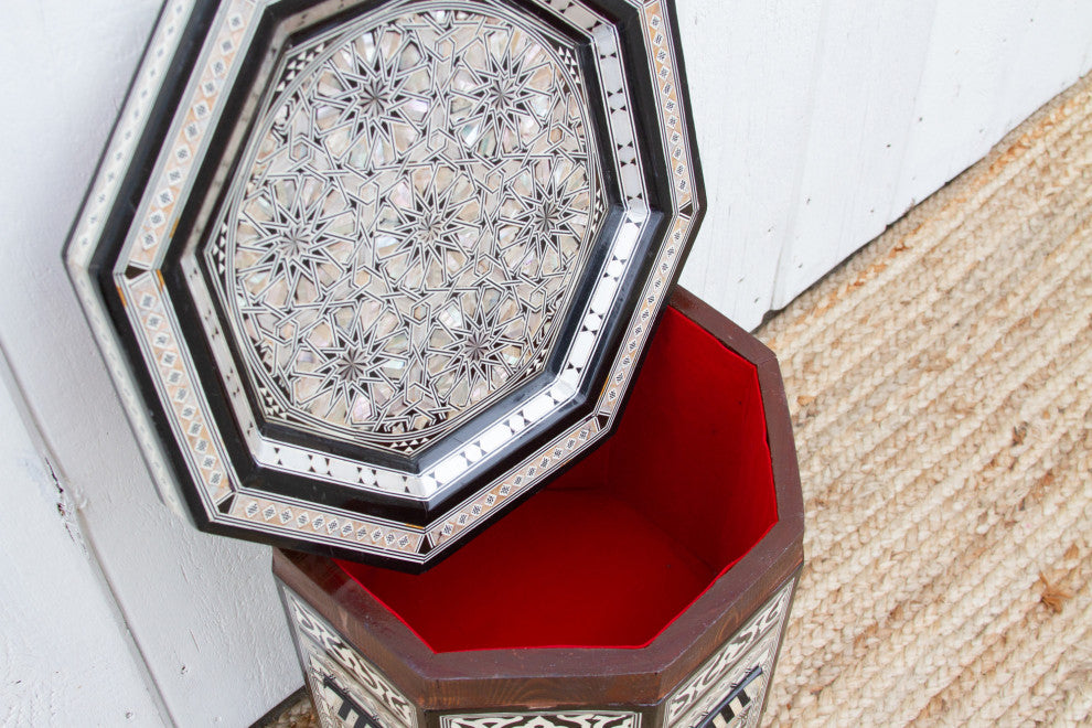 Vintage Black & White Marquetry Side Table