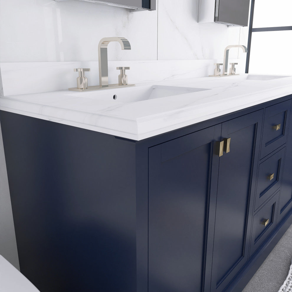 60/72" Plywood Freestanding Bath Vanity Set, Drawer and Ceramic Sink, Navy Blue, 72 Inch