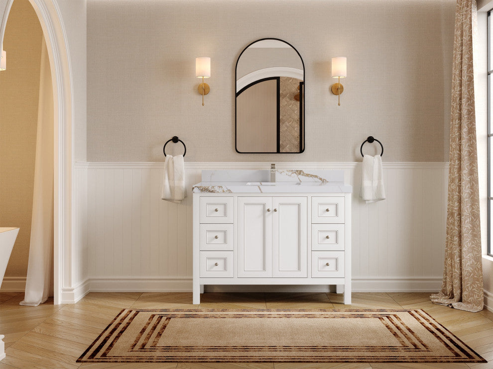 Nashville 48" Single Sink Bath Vanity, White 2" Calacatta Gold