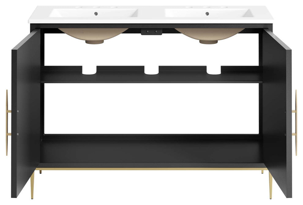 Awaken 48" Double Sink Bathroom Vanity, White Black