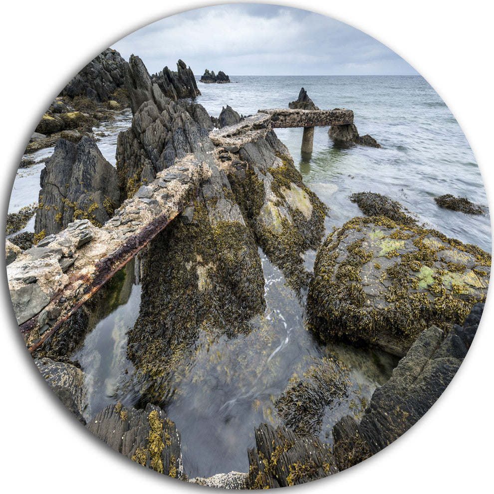 Rocky North Ireland Seashore, Seascape Disc Metal Wall Art, 36"