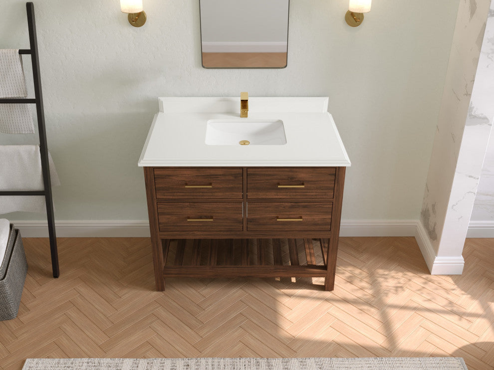 Parker Teak 42" Single Sink Bath Vanity in Dark Walnut 1.5" White Quartz