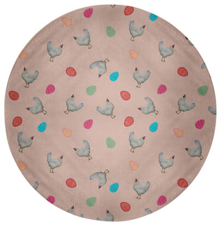 Chickens and Eggs Easter Chenille Rug, Sunwashed Red, 5' Round
