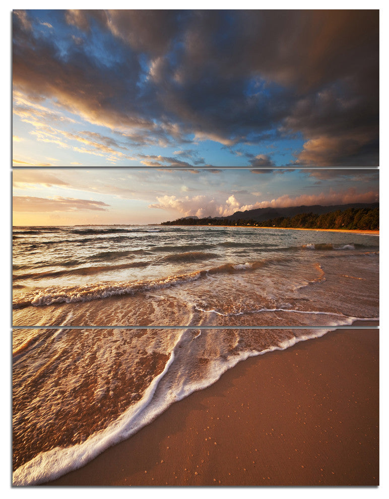 Cloudy Sky over Wide Seashore, Large Seashore Canvas Print, 28x36, 3 Panels