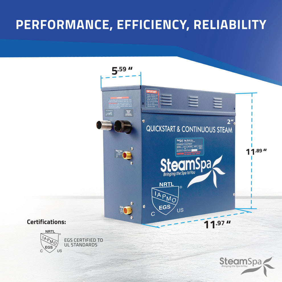 Oasis Series 10.5KW Steam Generator w/ Continuous Steam and Touch Pad in Nickel