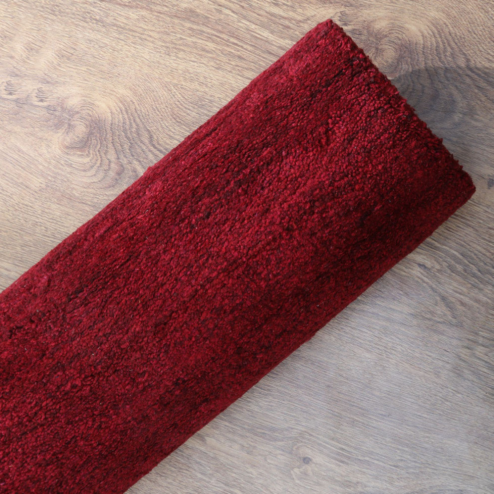 Hand Knotted Loom Silk Area Rug Solid Dark Red