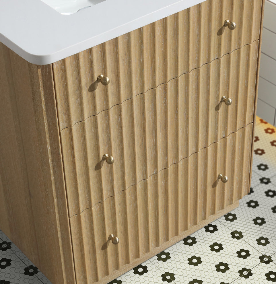 La Jolla Bathroom Vanity, Washed Oak, 30", Single Sink, Freestanding