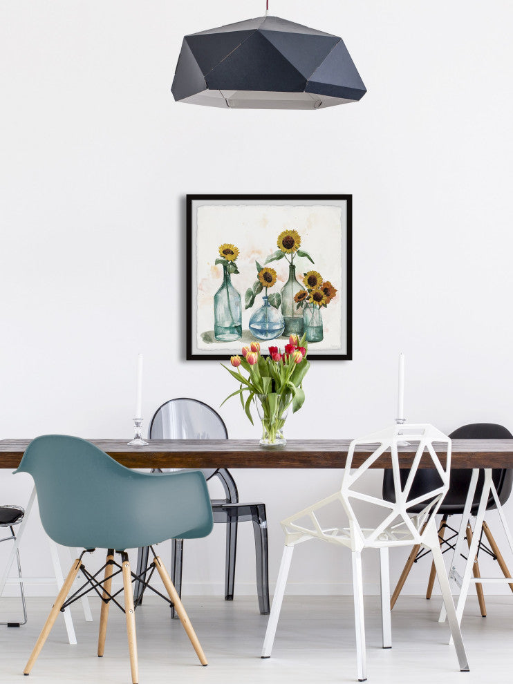 "Sunflowers, Blue Vase II" Framed Painting Print