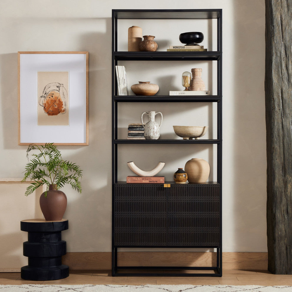Kelby Bookcase Carved Vintage Brown, Vintage Brown, Gunmetal
