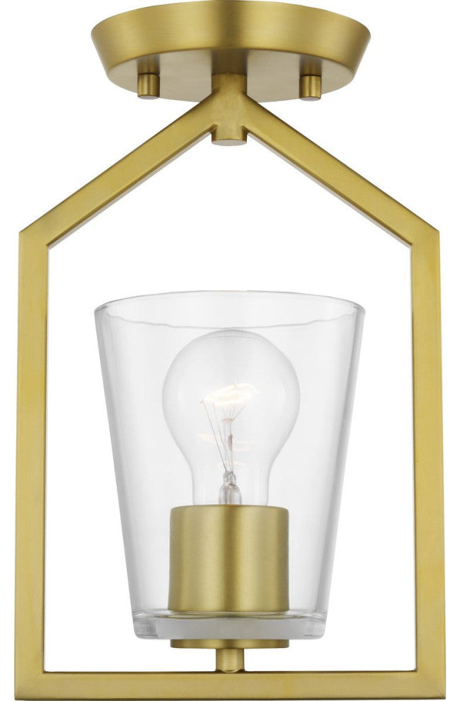 Vertex Collection One-Light Brushed Gold Clear Glass Semi-Flush Mount