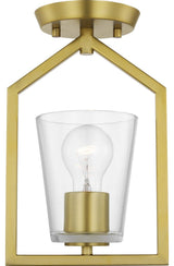 Vertex Collection One-Light Brushed Gold Clear Glass Semi-Flush Mount