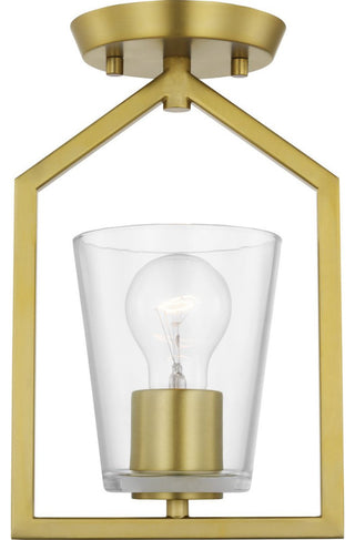 Vertex Collection One-Light Brushed Gold Clear Glass Semi-Flush Mount