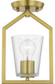 Vertex Collection One-Light Brushed Gold Clear Glass Semi-Flush Mount