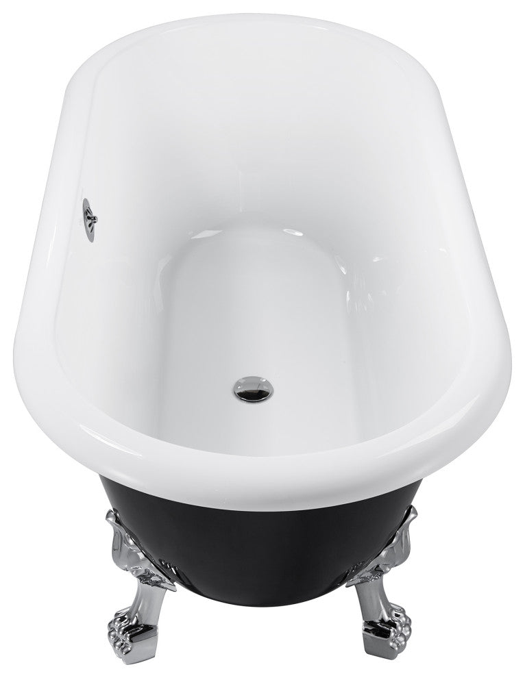 59" Acrylic Roll-Top Clawfoot Non-Whirlpool Bathtub, Black