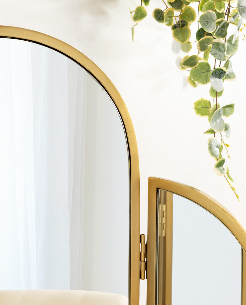 Amoli Tri-Fold Arch Mirror, Gold, 28x28