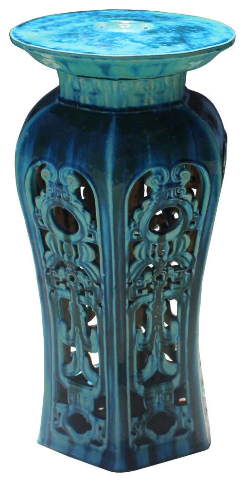 Ceramic Clay Turquoise Round Tall Pedestal Table Flower Display Stand Hcs5830