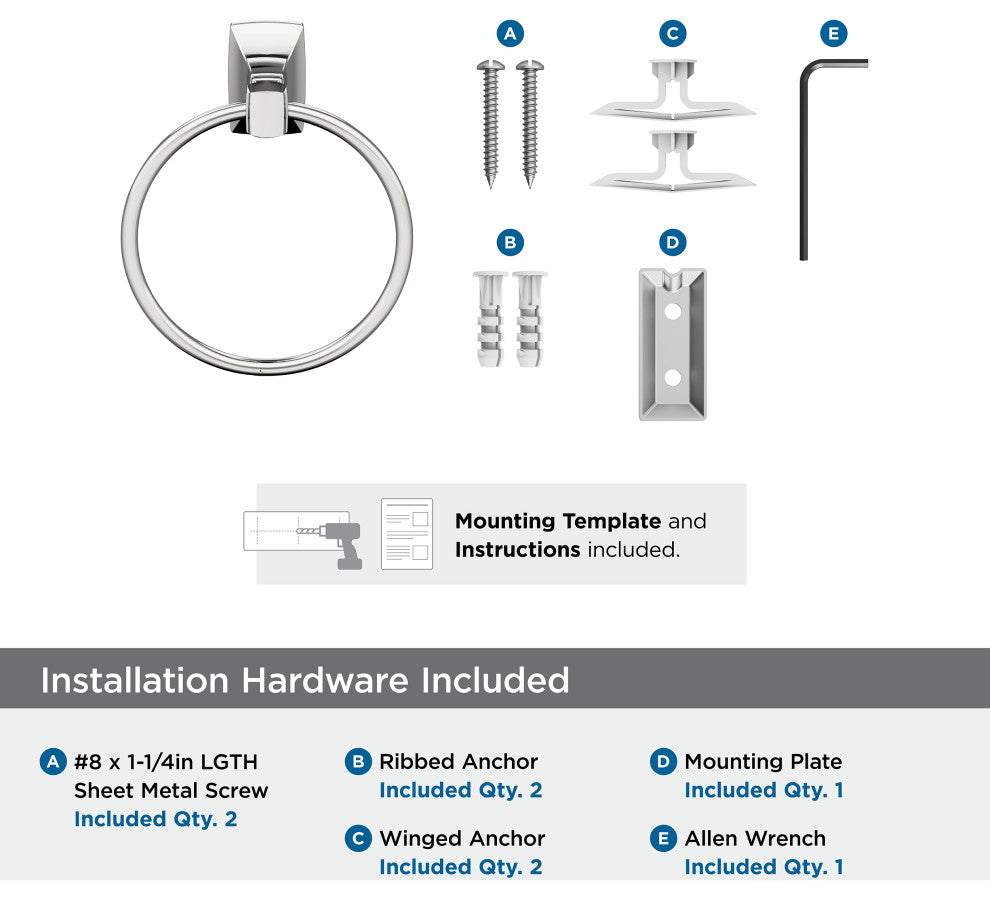 Amerock Highland Ridge Transitional Towel Ring, Chrome