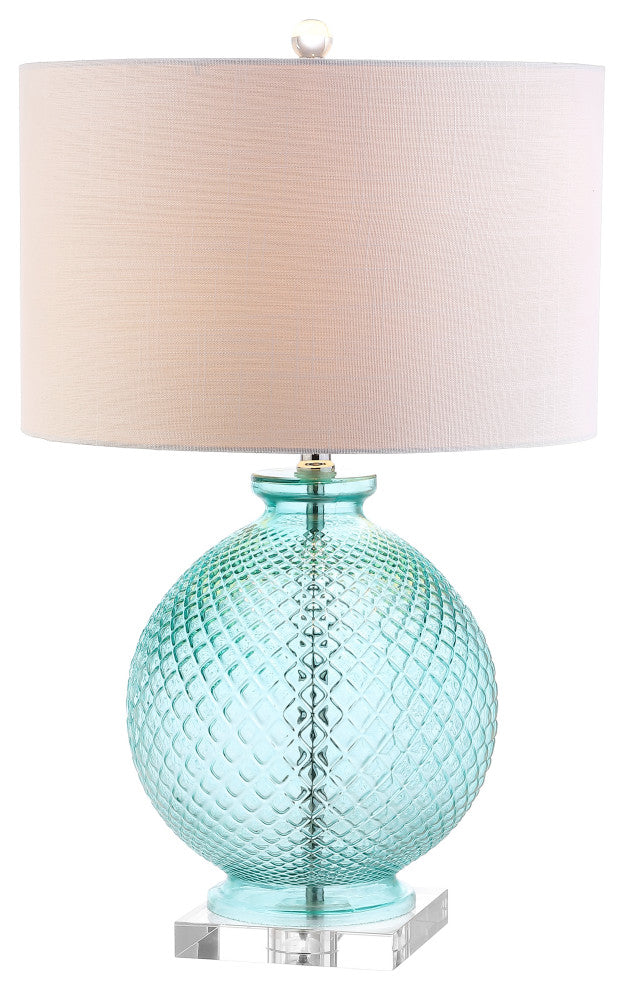 Estelle 26" Glass and Crystal Table Lamp, Aqua