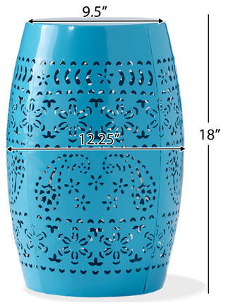 GDF Studio Riley Outdoor 12" Lace Cut Iron Side Table, Blue