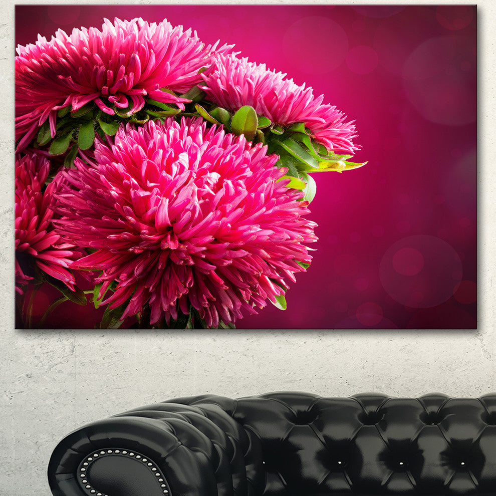 Pink Flowers of Asters on Red, Flowers Canvas Wall Artwork, 40"x30"