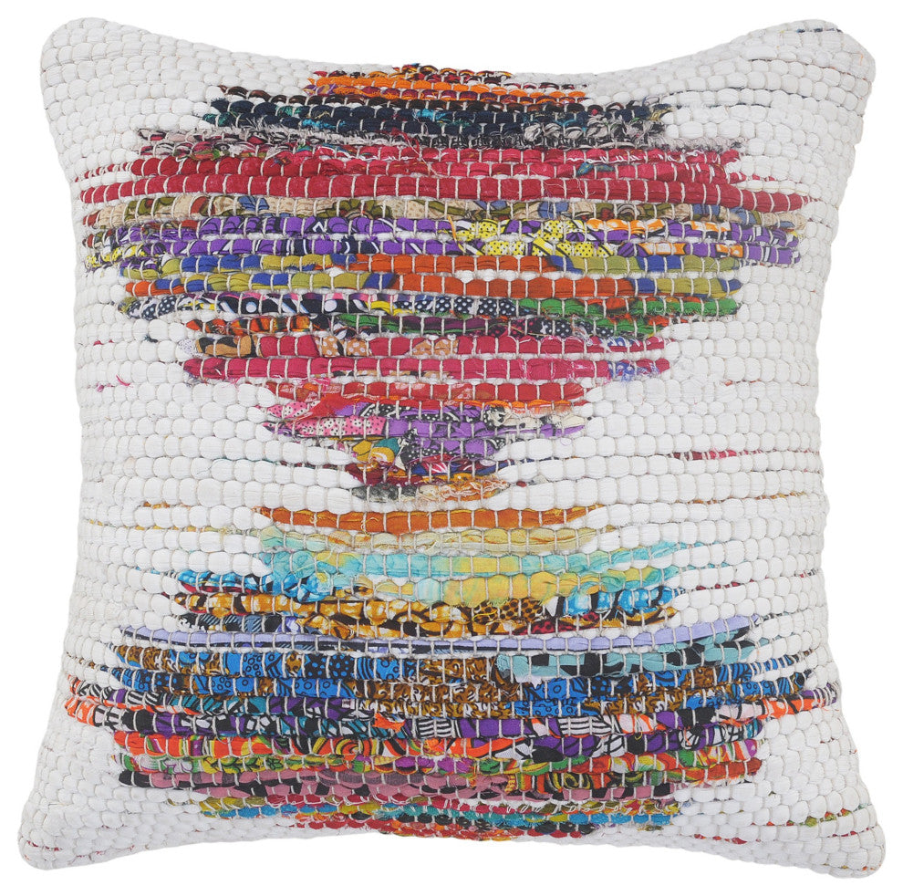 Ox Bay Handwoven White/Multi Geometric Organic Cotton Pillow Cover, 20"x20"