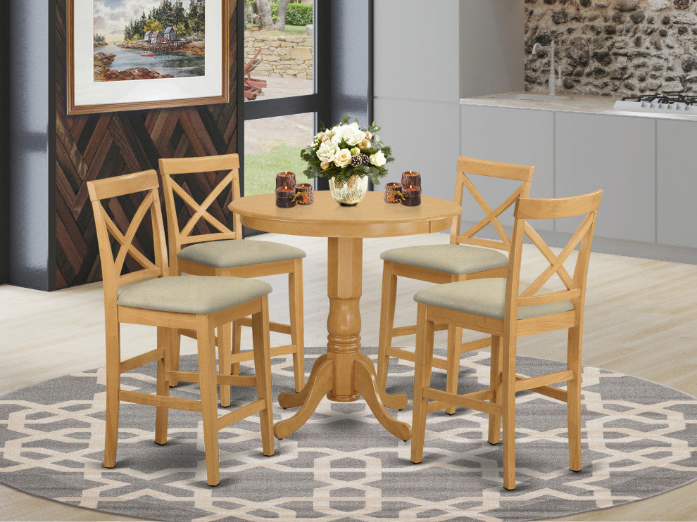 Japb5-Oak-C 5 Pc Dining Counter Height Set -Pub Table And 4 Counter Height Stool