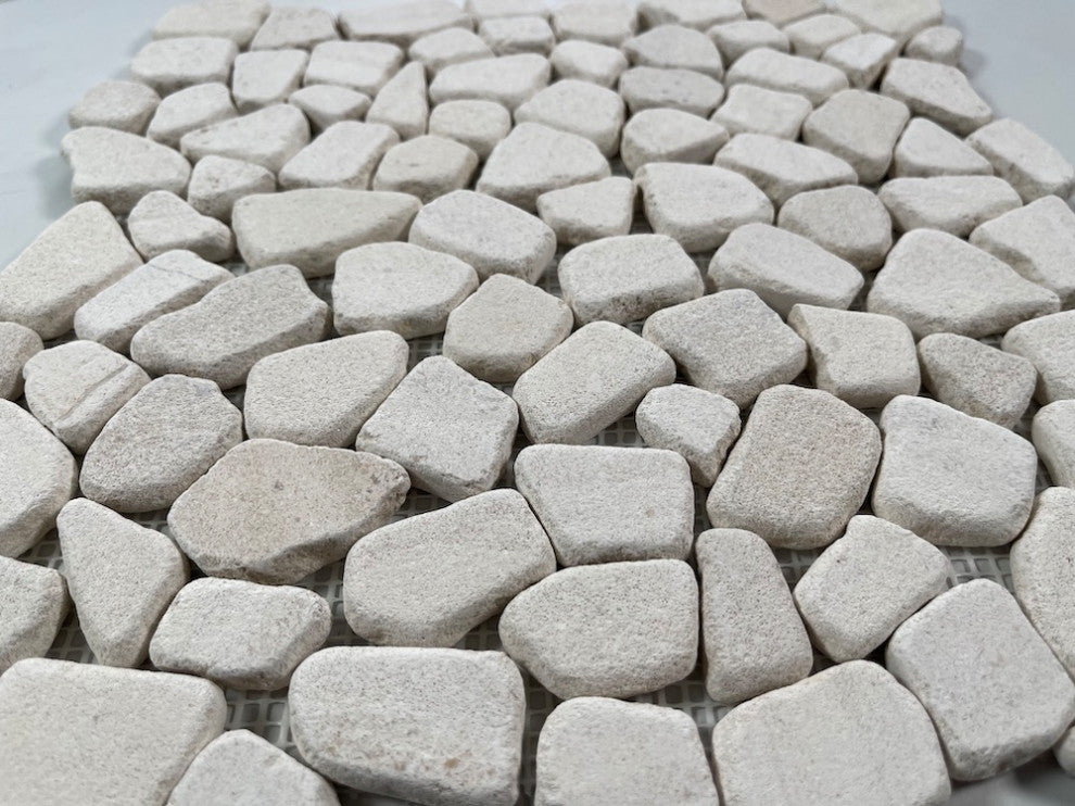 Tumbled Limestone Pebble Golden Beach Moleanos Beige NonSlip Tile, 1 sheet