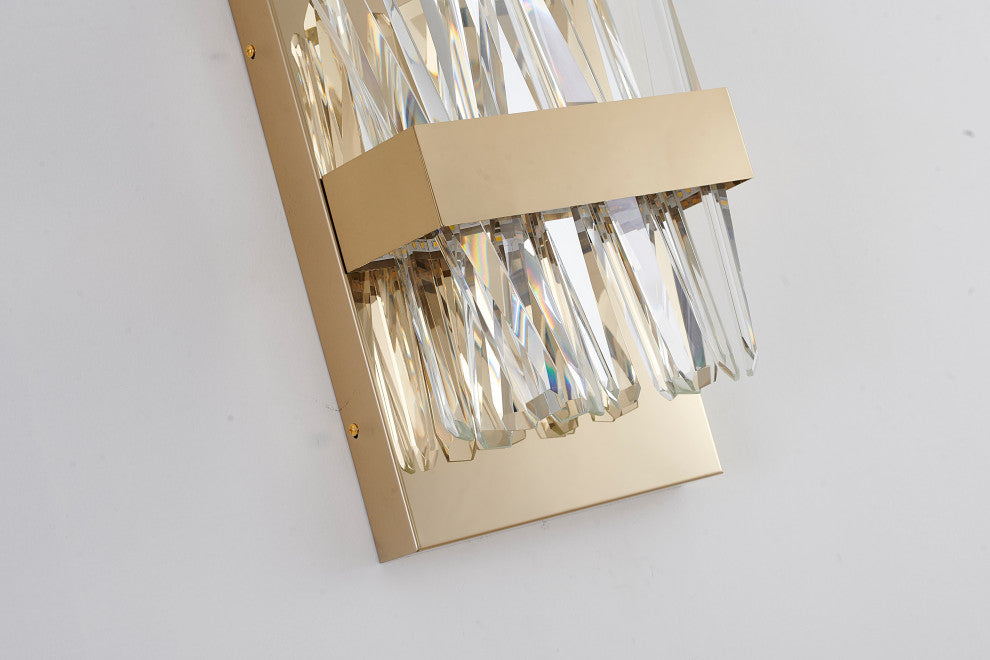 10" 2-Light Chrome Stainless Steel Led Wall Sconce With Clear Crystals, Gold