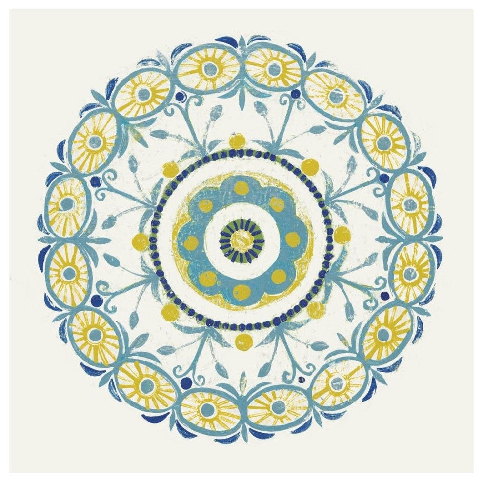 "Lakai Circle I Blue and Yellow" Digital Paper Print by Kathrine Lovell, 26"x26"