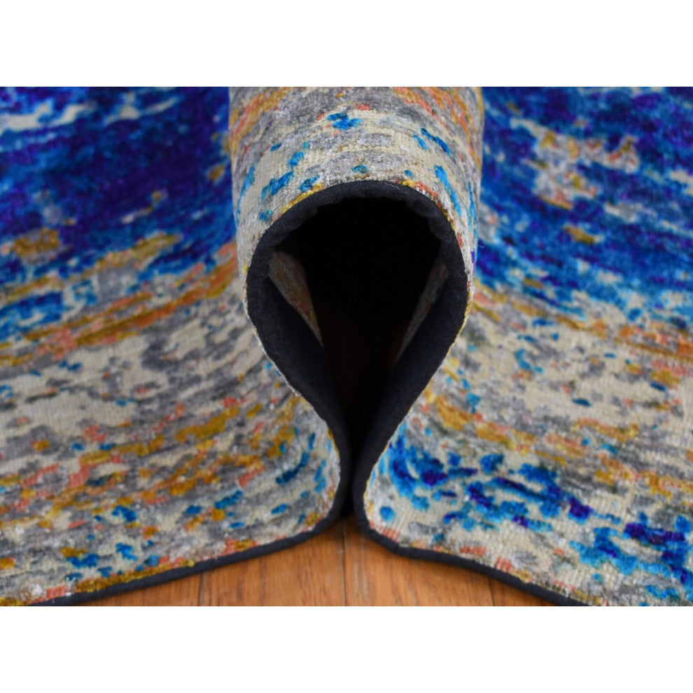 Gold Color, Silk With Wool, Abstract Design, Hand Knotted Rug, 7'10"x10'