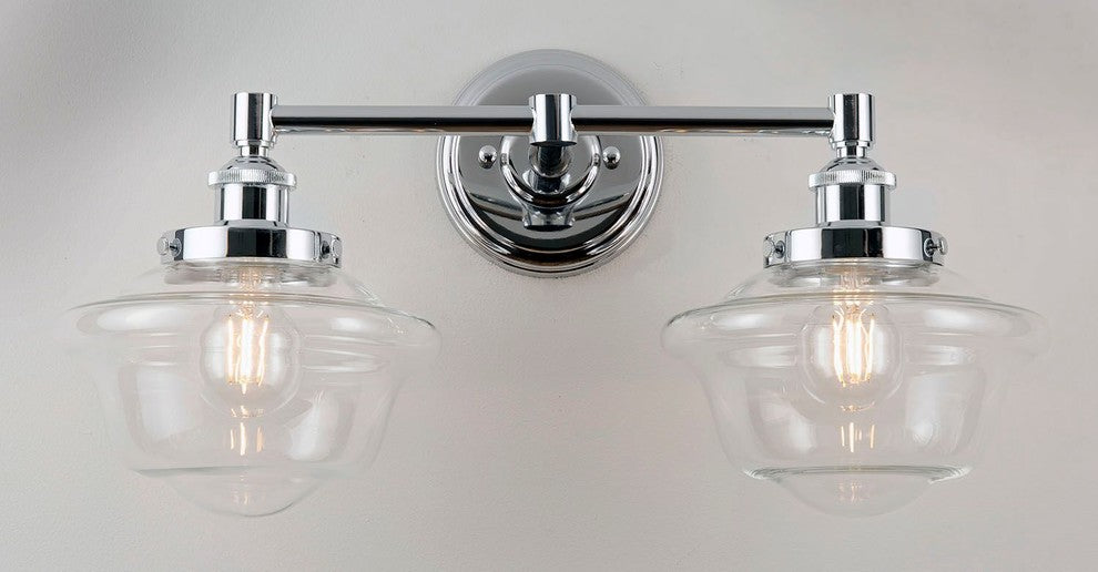 Lavagna 2 Light Schoolhouse Wall Sconce with LED Bulbs, Polished Chrome