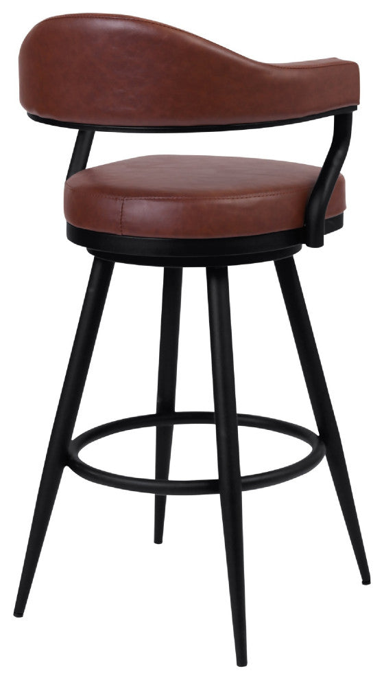 Benzara BM272492 30" Vintage Faux Leather Bar Stool, Metal Peg Legs, Brown