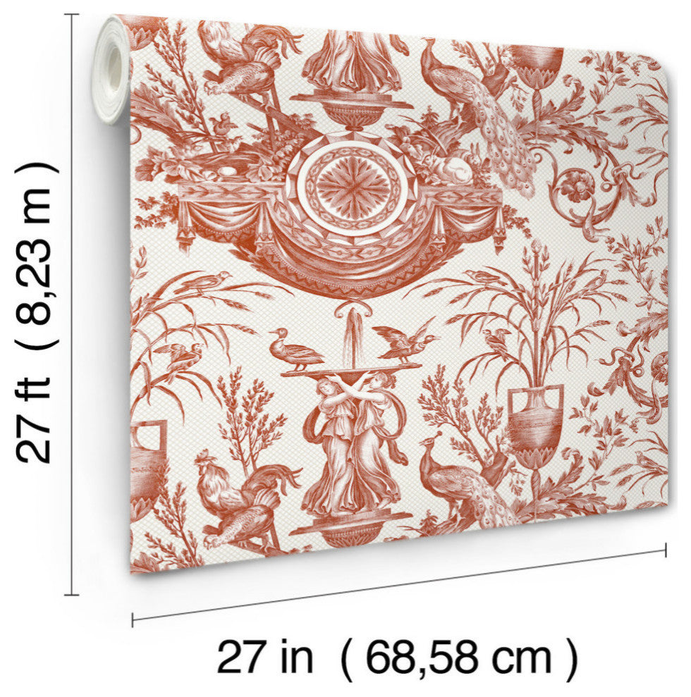 Avian Fountain Toile Brick Wallpaper