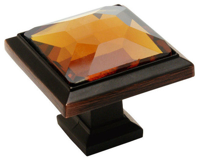Cosmas 5883ORB-A Oil Rubbed Bronze Cabinet Square Knob, Amber Glass, Set of 5