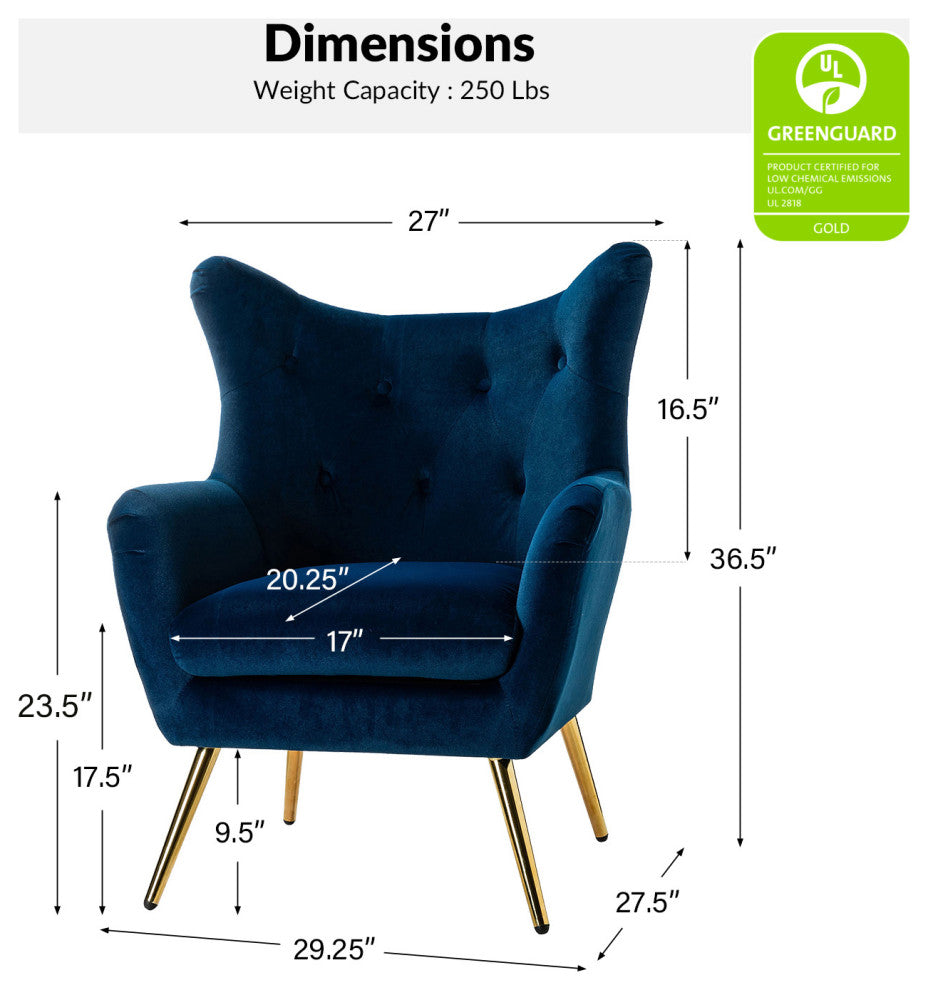 Upholstered Accent Chair With Tufted Back, Set of 2, Navy