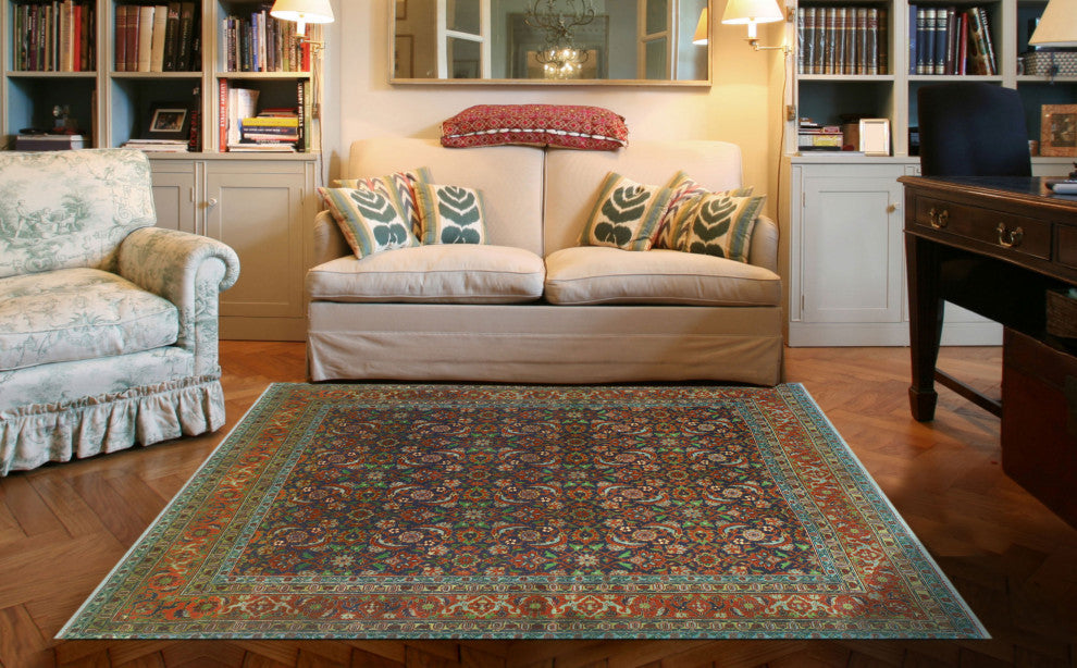 Fine Vintage Distressed Ebo Navy/Rust Rug, 4'9x6'2