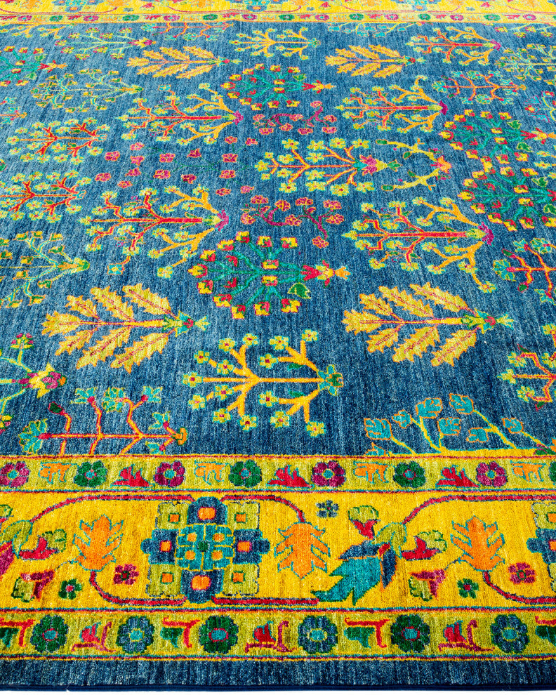 Eclectic, One-of-a-Kind Handmade Area Rug Blue, 13' 10" x 7' 10"