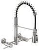 Double Handle Wall Mounted Spring Neck Bridge Kitchen Faucet, Brushed Nickel