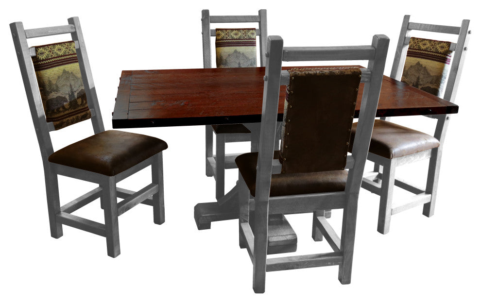Barnwood Style Timber Peg Pedestal Dining Set, Thunder White and Michael's Cherry, 36" X 60", Bear Run and Palomino Tobacco