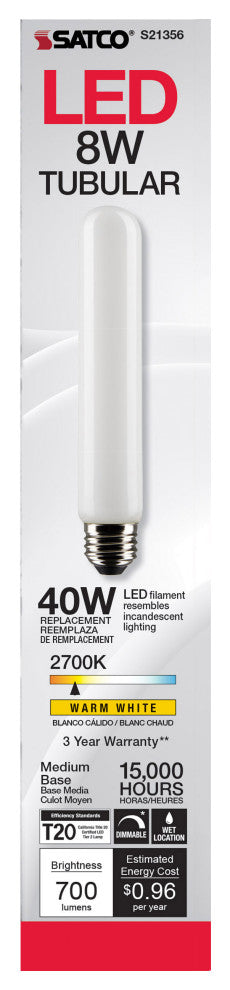 8W T9 LED, Frost, Medium Base, 90 CRI, 2700K, 120V