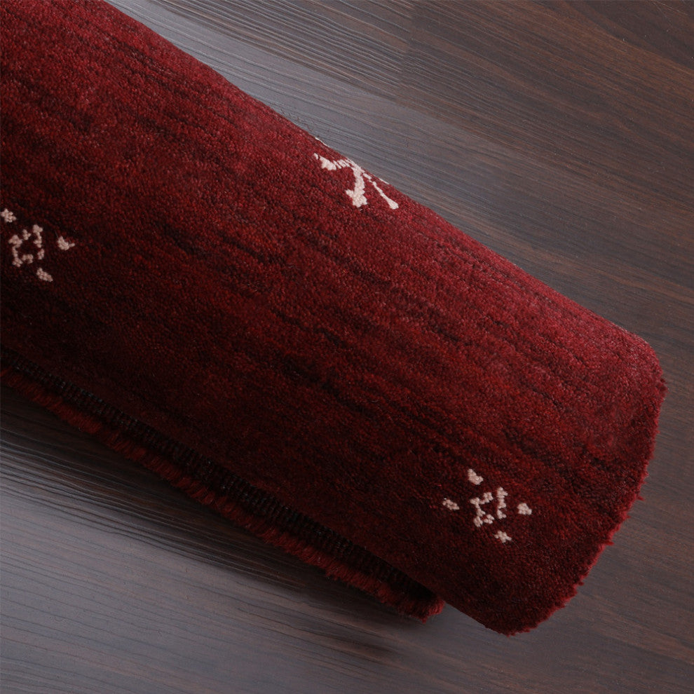 Hand Knotted Loom Wool Area Rug Contemporary Red White, [Rectangle] 9'x12'