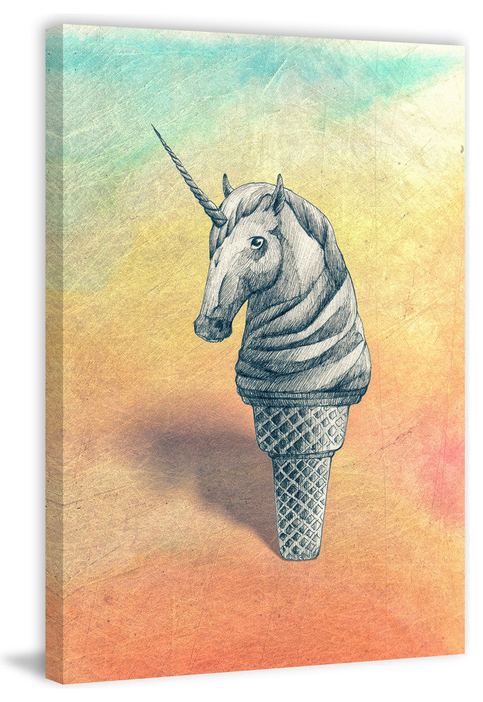 "Unicorn Ice Cream II" Painting Print on Wrapped Canvas, 30"x45"