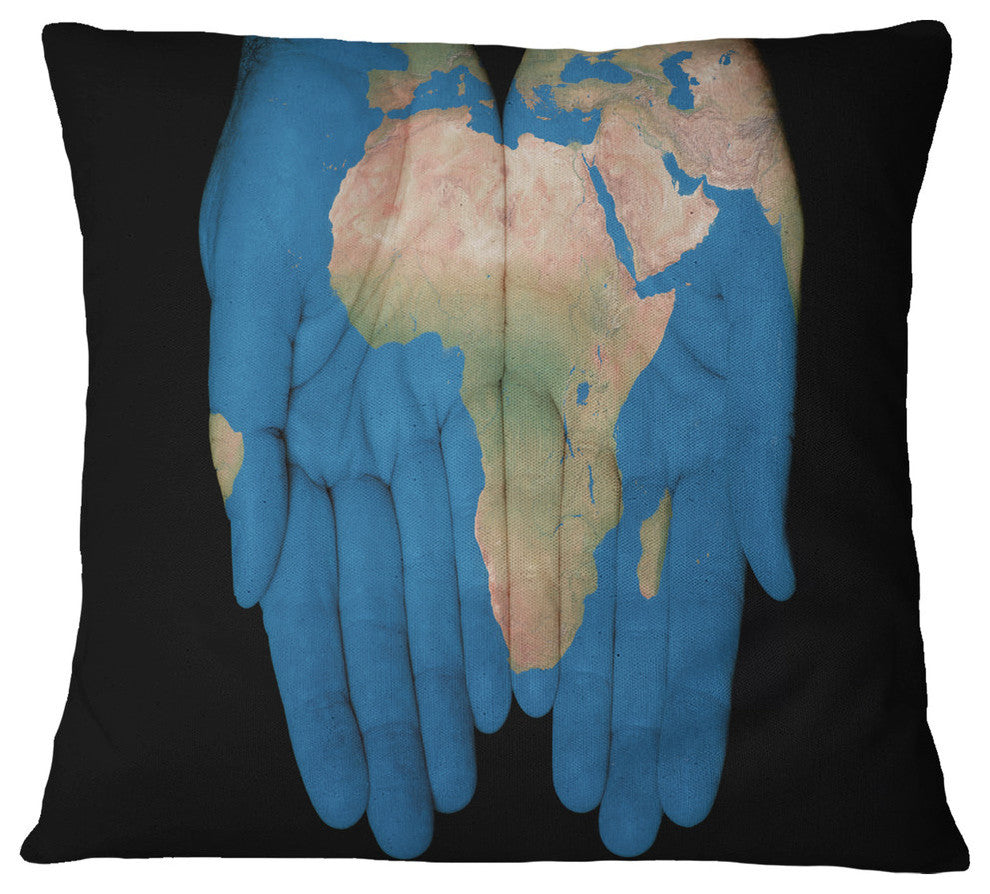 African Map in Our Hands Abstract Throw Pillow, 18"x18"