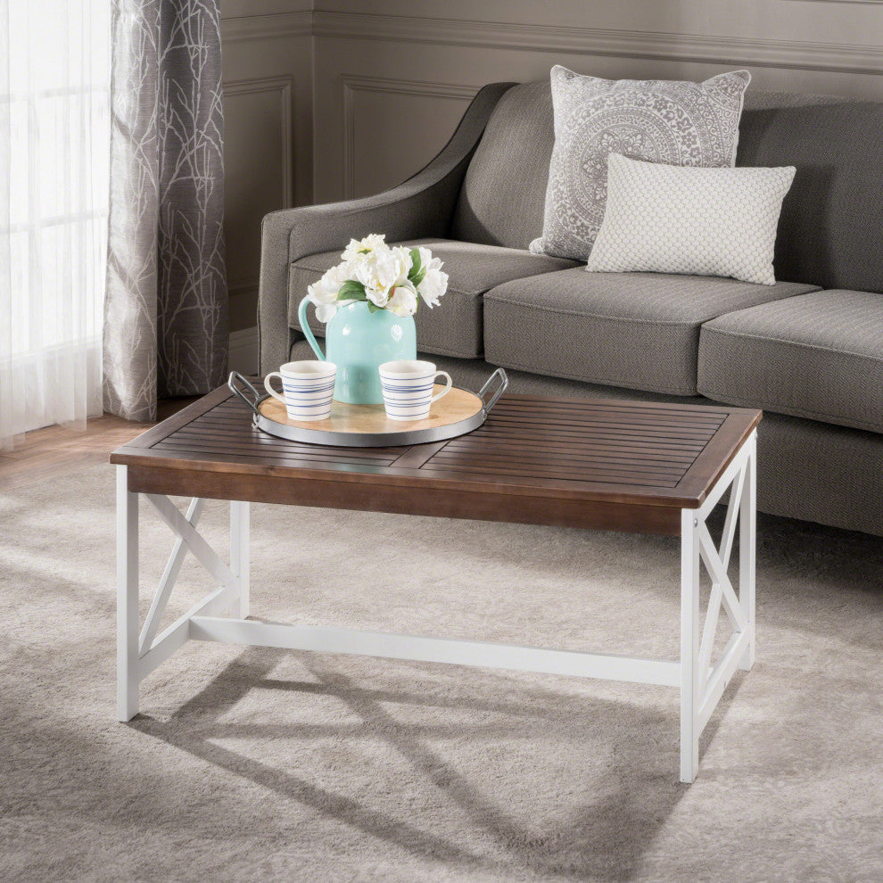 GDF Studio Newman Indoor Farmhouse Finished Acacia Wood Coffee Table, Dark Brown