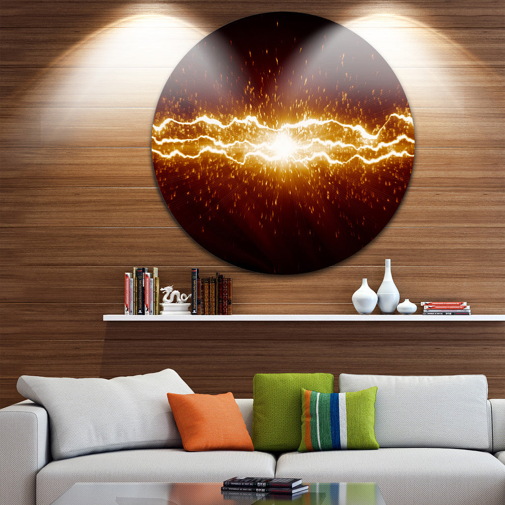 Lightning On Dark Sky, Contemporary Large Disc Metal Wall Art, 11"