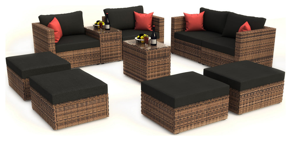 10-Pieces Wide Outdoor Wicker Reversible Patio Sectional With Cushions