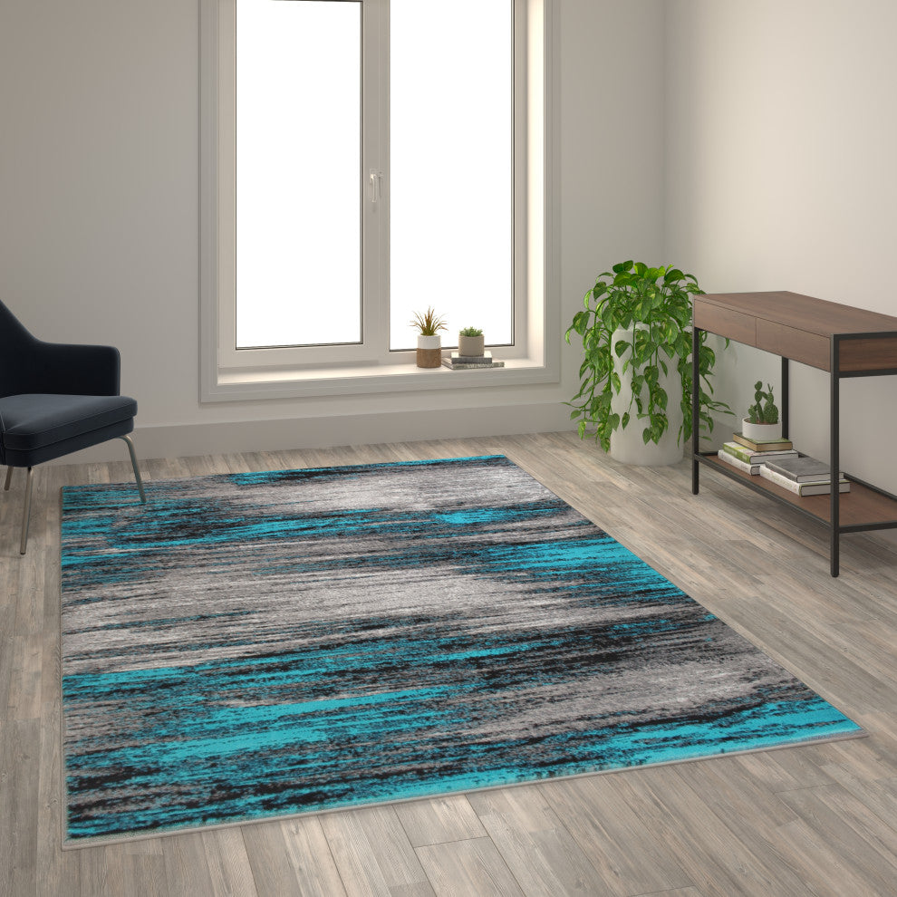 Rylan Collection Abstract Pattern Area Rug-Turquoise - 6' x 9'