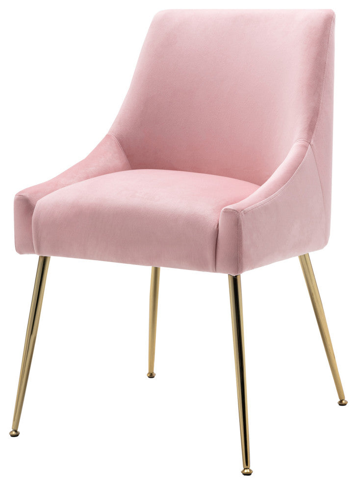 WestinTrends Upholstered Velvet Glam Accent Chair w/ Gold Metal Legs, Pink