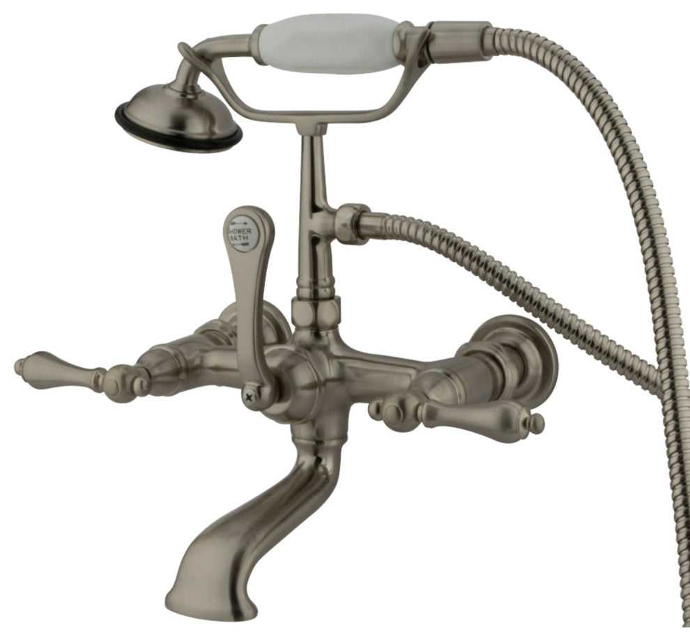 Kingston Brass 7" Wall Mount Tub Faucet With Hand Shower, Brushed Nickel