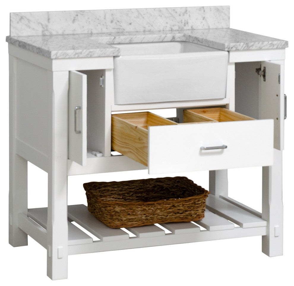Charlotte 42" Bathroom Vanity, White, Carrara Marble